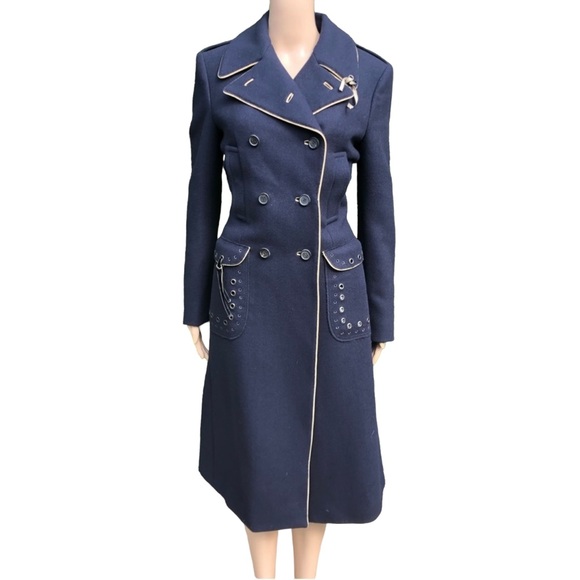 Prada Jackets & Blazers - Prada NWTlong dark blue double breasted coat with crystal elbow patches Sz eu 42